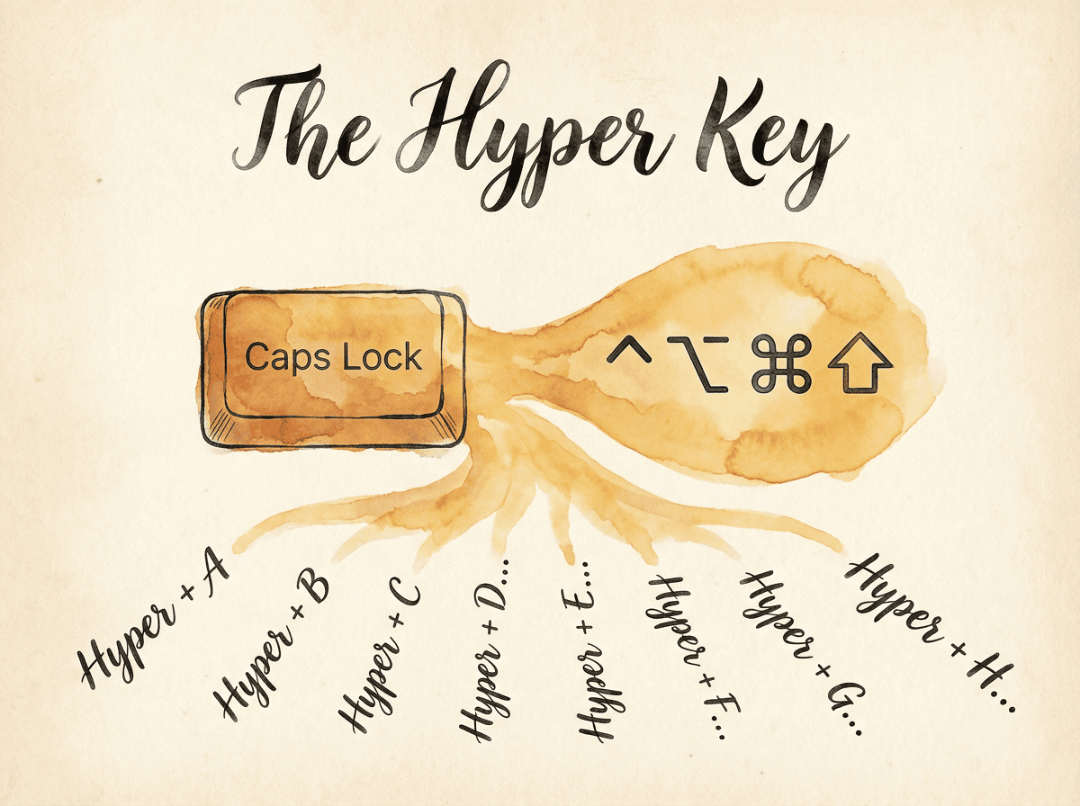Conflict-free shortcuts — Hyper gives you 36+ unique bindings