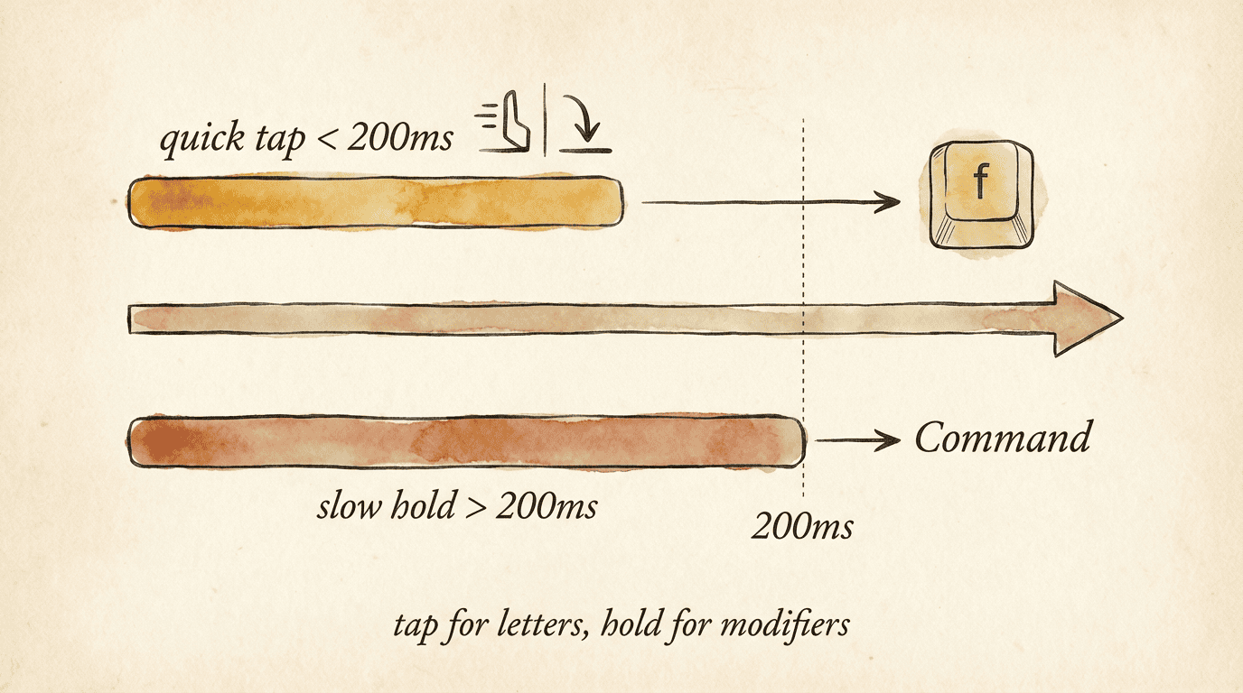 Tap-hold timing — tap vs hold threshold