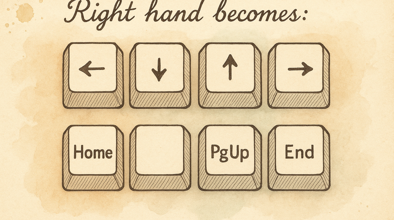 Navigation layer — arrows and page navigation on the home row
