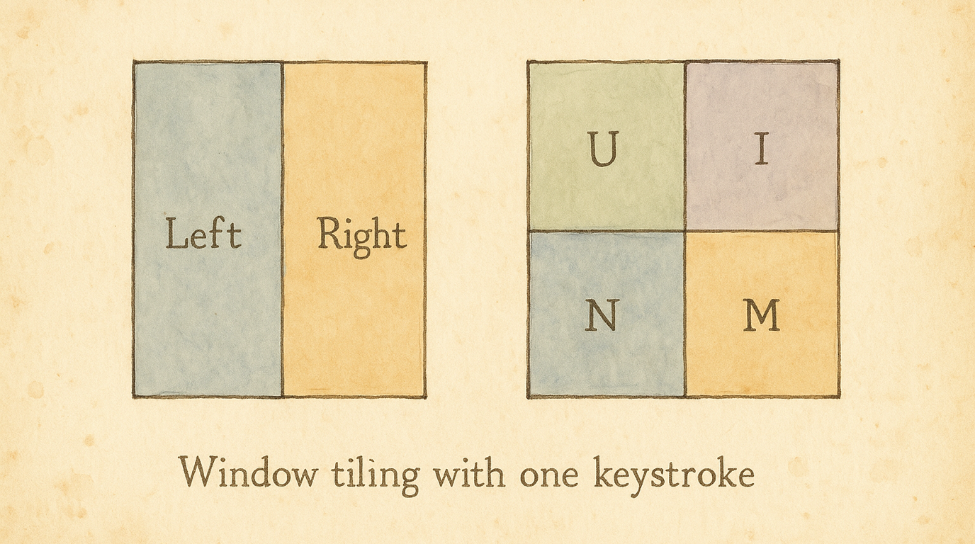 Window tiling — halves and quarters with one keystroke