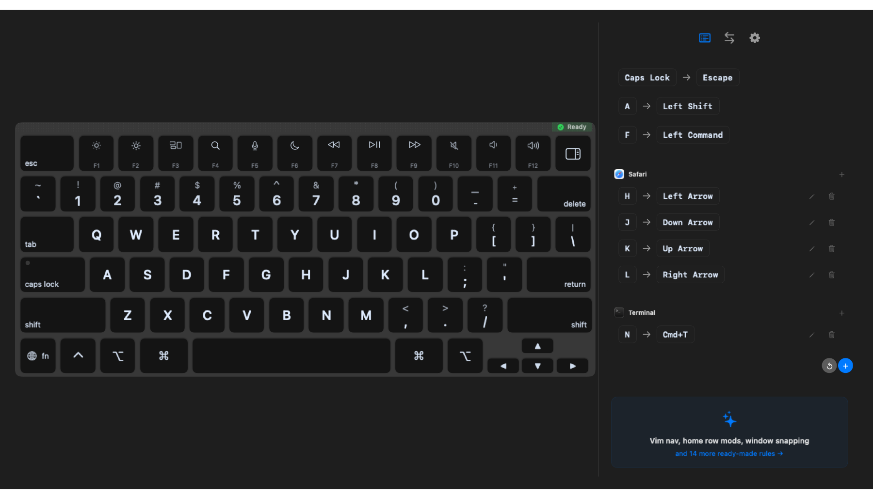 Screenshot — The KeyPath overlay with rules panel