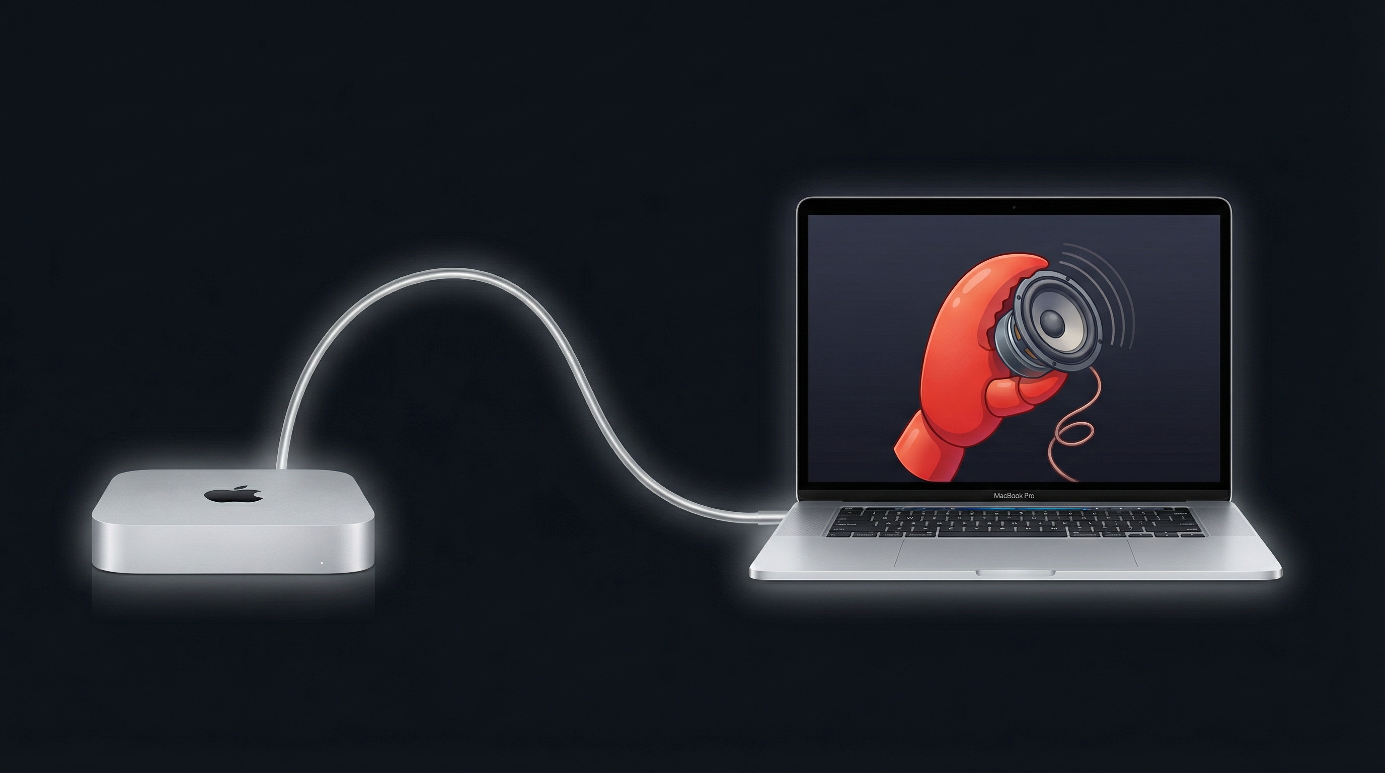 Mac Mini connected to MacBook with VoxClaw